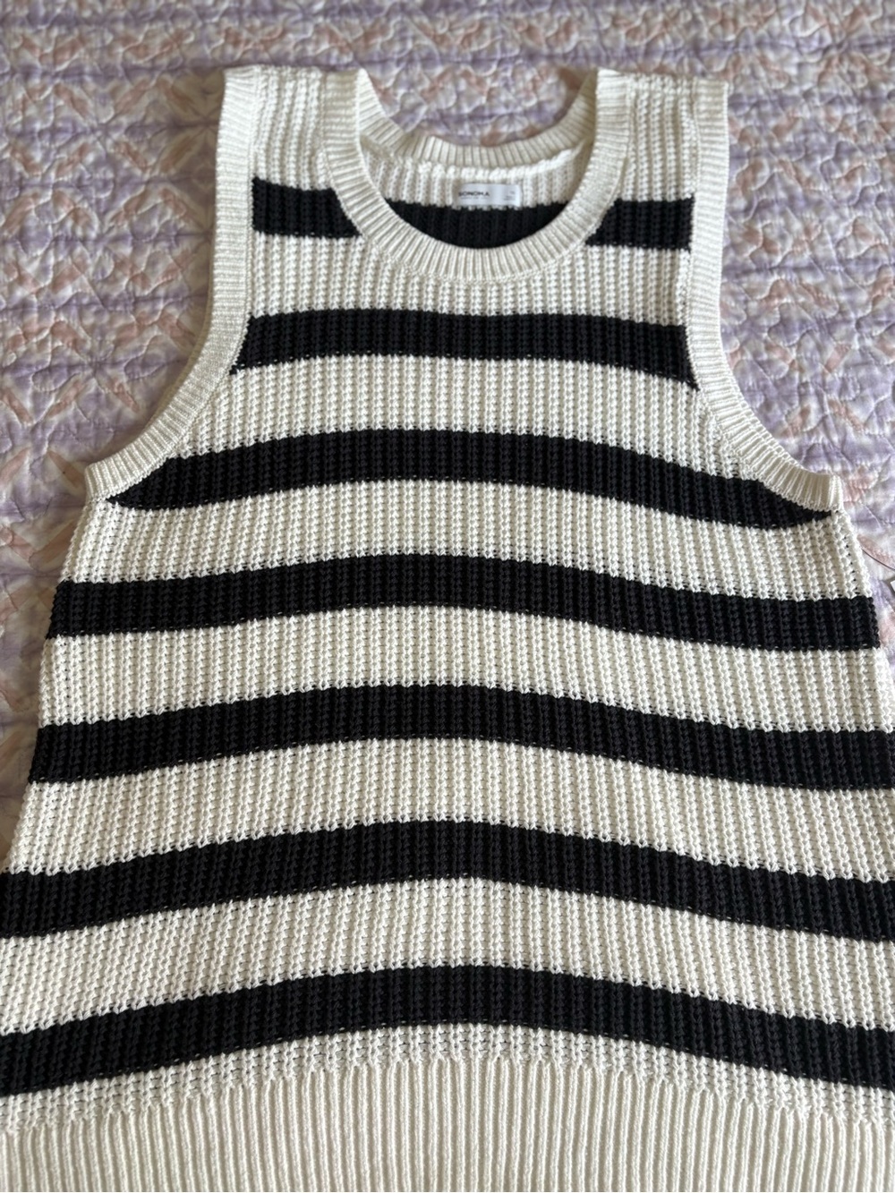 Sonoma Black and White Striped Knit Sleeveless Crew #sweater #women